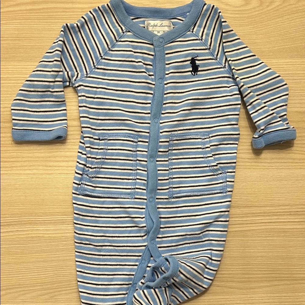 Ralph Lauren Striped Blue and White Footie